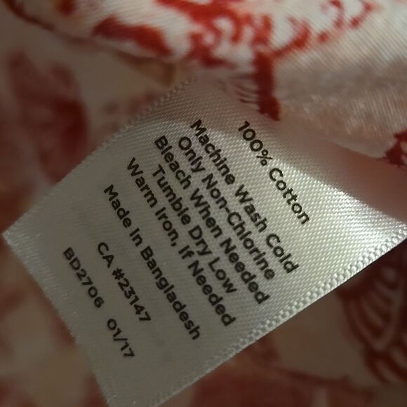 Talbots Shell Print Cotton Notched Collar Sleeveless Summer Top Lp Red White - Picture 7 of 16